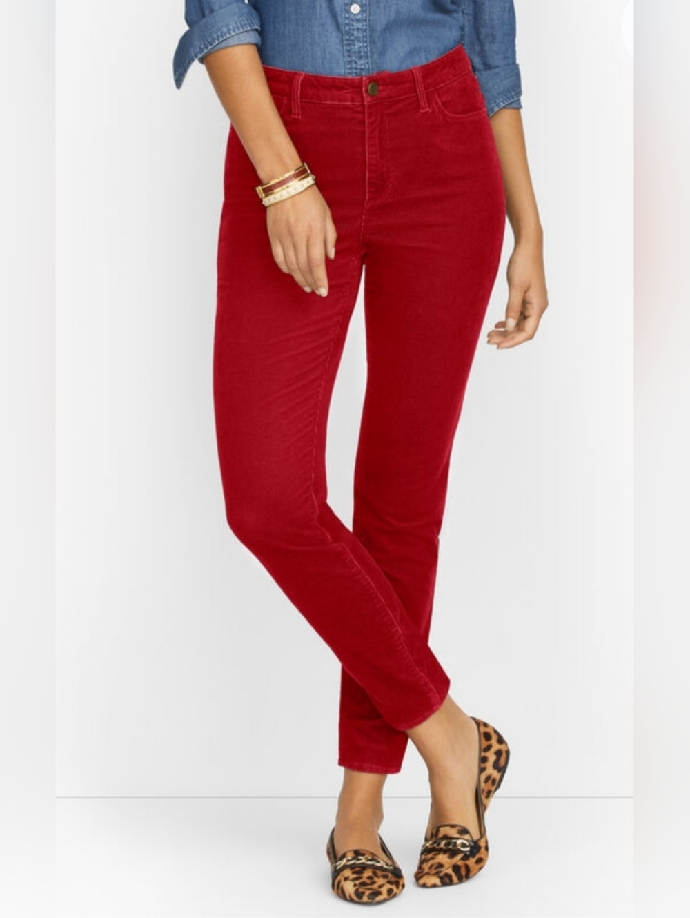 NWT Women's Talbots High-Waist Stretch Corduroy Ankle Length Red Jegging Size 10